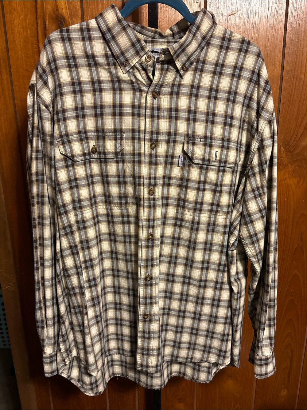 Carhartt Brown and Ivory Plaid Button-Down Work Shirt